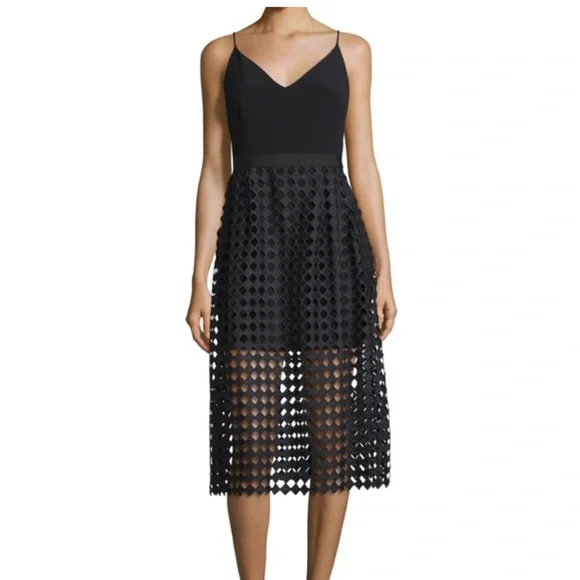 Cynthia Rowley | Dresses | Cynthia Rowley Black Sleeveless Mesh Lace  Overlay Midi Dress Size 6 | Poshmark